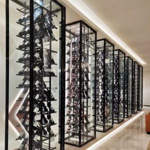 Modern commercial hotel custom glass wine cellar 1