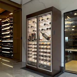 Custom Stainless Steel Custom Wine Display Cabinet with Backlit Marble and Acrylic Shelves 01